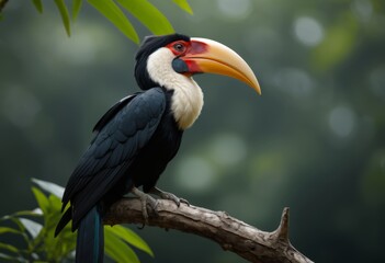Obraz premium There is a black and white bird with a red bill