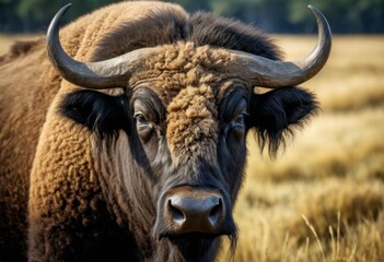 There was a large brown bull, Big Horn, standing in the field