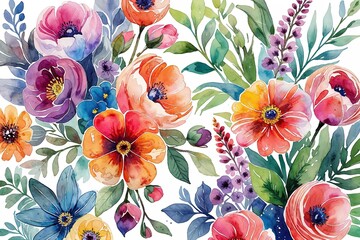 Vibrant Watercolor Floral Clusters for Elegant Botanical Design
