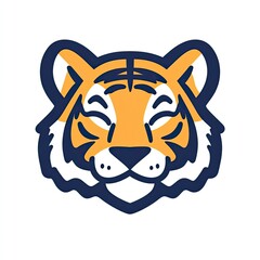 Cute simple tiger face icon black outline on white background minimalistic 