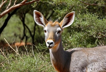 Fototapeta premium Some trees have a deer standing in the grass