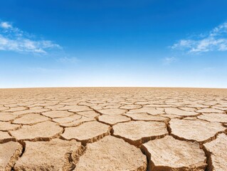 Fototapeta premium Expansive view of a cracked dry landscape under a clear blue sky