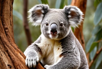 Naklejka premium A koala bear sits in the tree