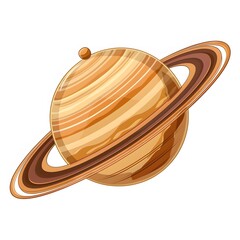 Colorful Cartoon Illustration of Saturn with Vivid Rings and Texture