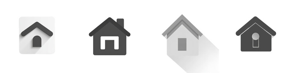Home Icon Variations, 3D Render, Gray Scale isolated on white or transparent