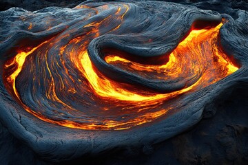 Darkened molten steel and neon amber swirls pulsing with intense energy and deep fluid movement 