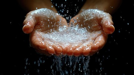 Water cascading into cupped hands
