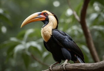 A small black and yellow bird sits on the branch