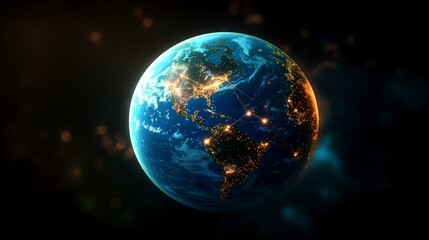 Fototapeta premium Global Network Illuminated Earth High Resolution Aerial View
