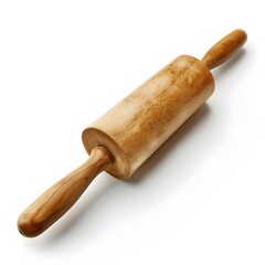 Wooden Rolling Pin on White Background for Baking and Cooking