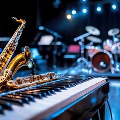 Fototapeta premium A close-up shot of jazz instruments on a stage before a performance