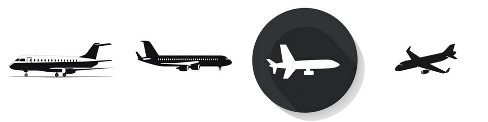 Airplane fleet types, white background isolated on white or transparent