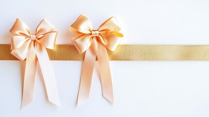 Fototapeta premium Elegant Gold Satin Bows Ribbon Festive Wedding Gift Decoration