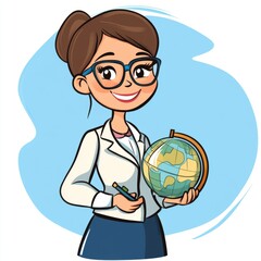Fototapeta premium Education Cartoon Teacher Scene Educational Pose Blue