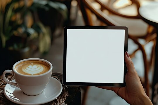Ultra Hd Image of Woman Using Digital Tablet While Having Cup of Coffee - Powered by Adobe