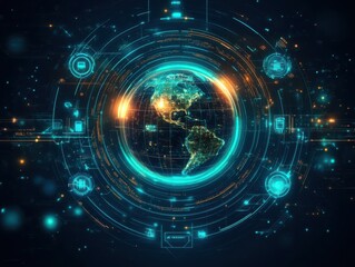 Obraz premium Futuristic Digital Globe with Network Connections and Data Visuals