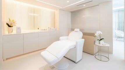 Modern minimalist beauty treatment room with elegant design and decor
