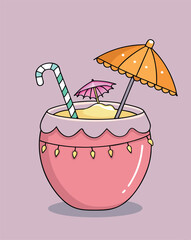 Pink Cocktail with Umbrellas and a Candy Cane