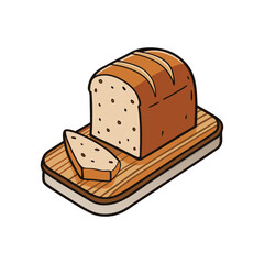 A loaf of bread with a slice on a wooden board