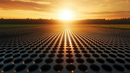 Obraz premium Abstract Perspective View of Textured Surface Reflecting Sunset Light