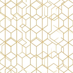Fototapeta premium Geometric Pattern of Golden Hexagons on White Background for Modern Design and Creative Projects