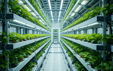 Fresh Vegetables are growing in indoor farm/vertical farm.