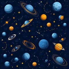 Colorful Space Background with Planets and Stars, Ideal for Astronomy and Science Themes