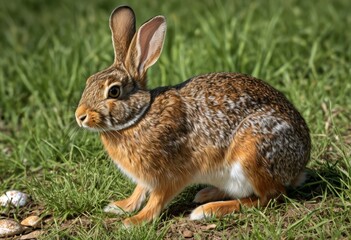 Obraz premium A rabbit sits in the grass