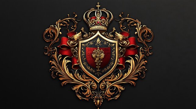 Majestic royal emblem with intricate heraldry symbolizing monarchy and prestige in a classic vector style