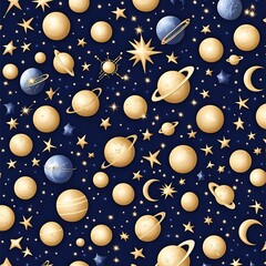 Fototapeta premium Colorful Cosmic Pattern with Stars and Planets Ideal for Space-Themed Designs and Projects