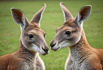 Fototapeta premium Two kangaroos stand in the grass