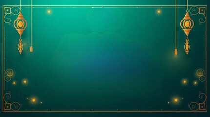 Luxurious Deep Teal Ramadan Kareem Banner with Vibrant Colors and Subtle Gold Highlights in High Resolution