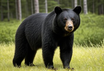 Fototapeta premium A black bear stood in the meadow