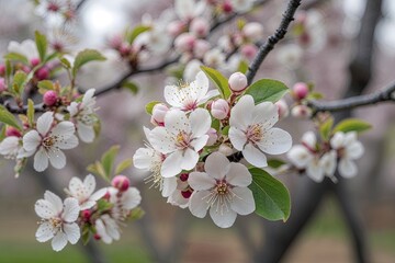 Obraz premium Stunning Close-Up of Fresh White Apple Blossom Flowers in Spring