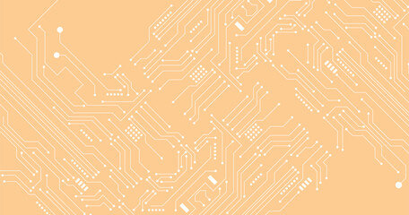 Technology white circuit diagram on yellow background.
