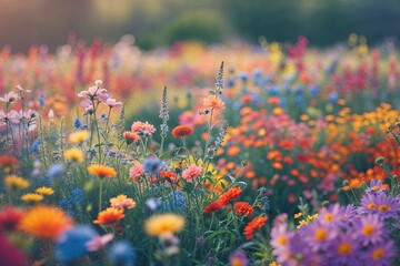 Obraz premium Vibrant Flower Field in Soft Focus with Vintage Color Tones