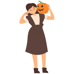 Little Girl with Costume Halloween. Vector Character in Trendy Cartoon Style.