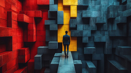 Creative business concept presented as a maze with different paths leading to success, strategy, problem-solving in business