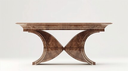 A realistic Art Deco console table with sleek, geometric design and intricate detailing, captured in high-definition against a clean white background, highlighting its elegant structure.