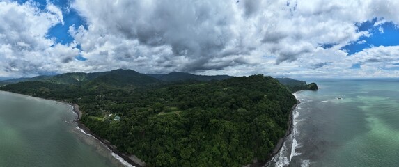 Tarcoles River mouth meets Costa Rican tropical rainforest.