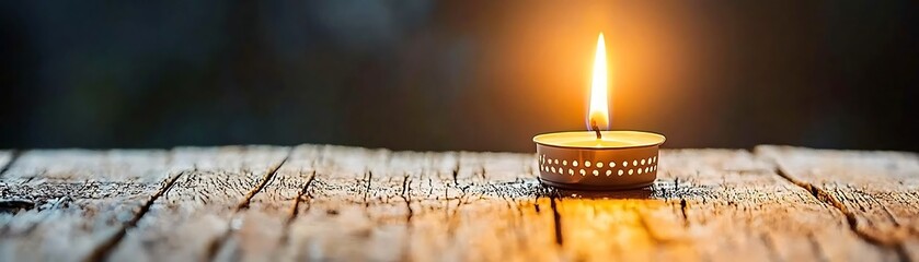 Warm Candlelight on Rustic Wooden Table Creating a Cozy and Inviting Atmosphere in Low Light Settings