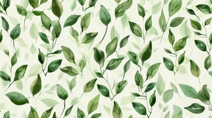 Seamless hand-drawn pencil pattern of green plants and leaves, featuring a simple and vintage botanical design.

