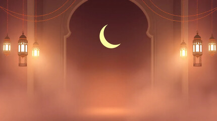 Cinematic Ramadan Kareem Greeting with Soft Pastel Colors, Dramatic Film-like Composition, and Soothing Mood