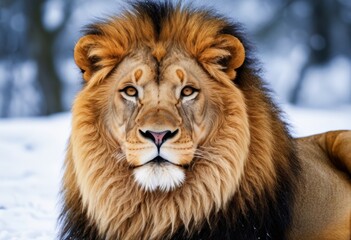 Fototapeta premium A lion lies in the snow