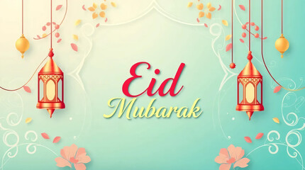 Elegant Eid Mubarak Festival Background with Vibrant Colors, Refined Details, Balanced Tones, and Graceful Contrasts