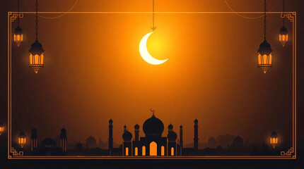 Ramadan Kareem Greeting Card with Golden Glow, Chiaroscuro Lighting, Strong Contrasts, Deep Shadows, and Luxury