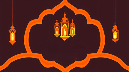 Ramadan, Eid Mubarak, and Eid al-Adha Banner with Lantern Logo, Warm Tones, and Symmetry