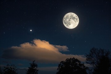 Naklejka premium Breathtaking Night Sky with Shining Moon and Stunning Celestial Wonders