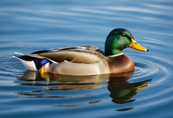 Obraz premium Yellow-beaked duck wanders in the clear water with ripples