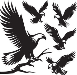 Majestic Black and White Eagle Vector Illustration – Fierce Falcon Silhouette Logo